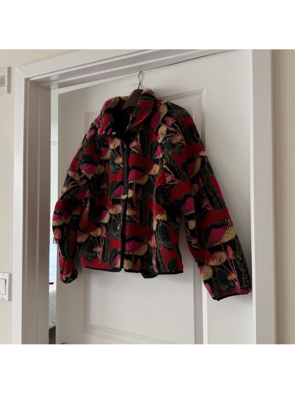 Farm Rio Black Wild Mushrooms Fleece Bomber Jacket - Picture 6 of 9